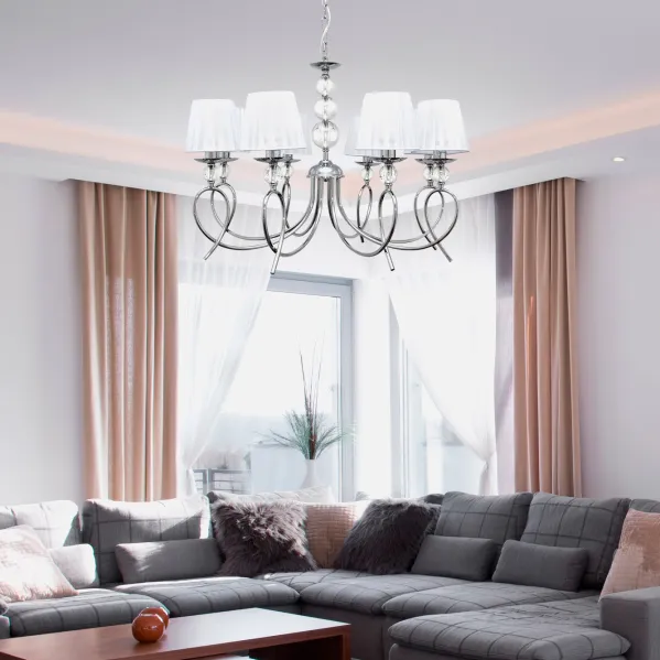 Lâmpada de Estanho 8xe14 Cromada Com Lâmpada 80x60d