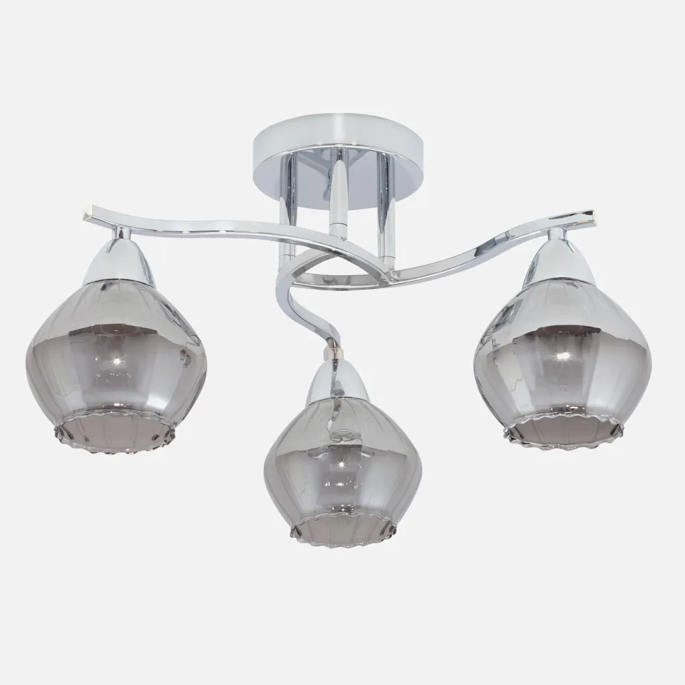 Lampara 3xe14 Smoky Cromo Tulipa Cristal