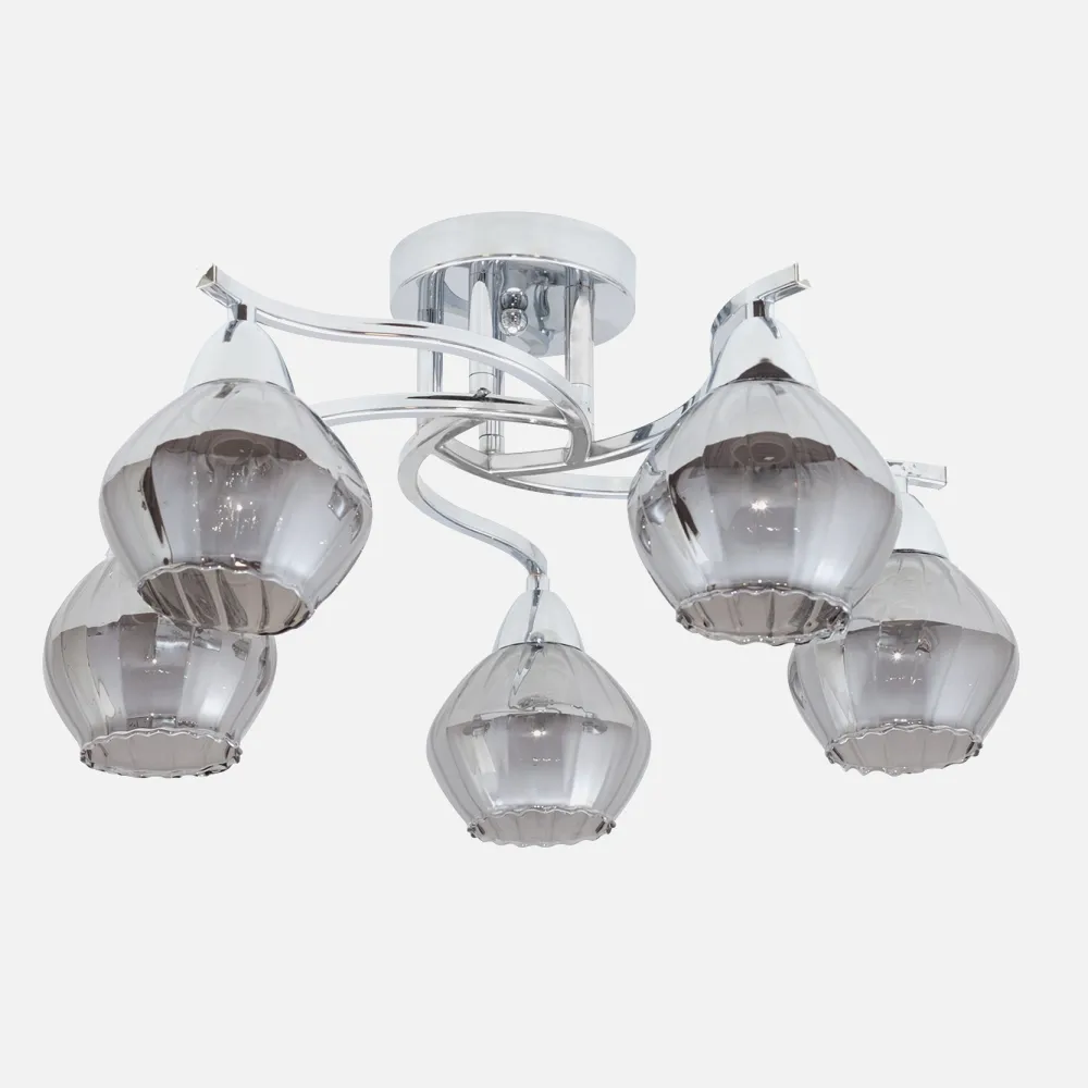 Lampara 5xe14 Smoky Cromo Tulipa Cristal