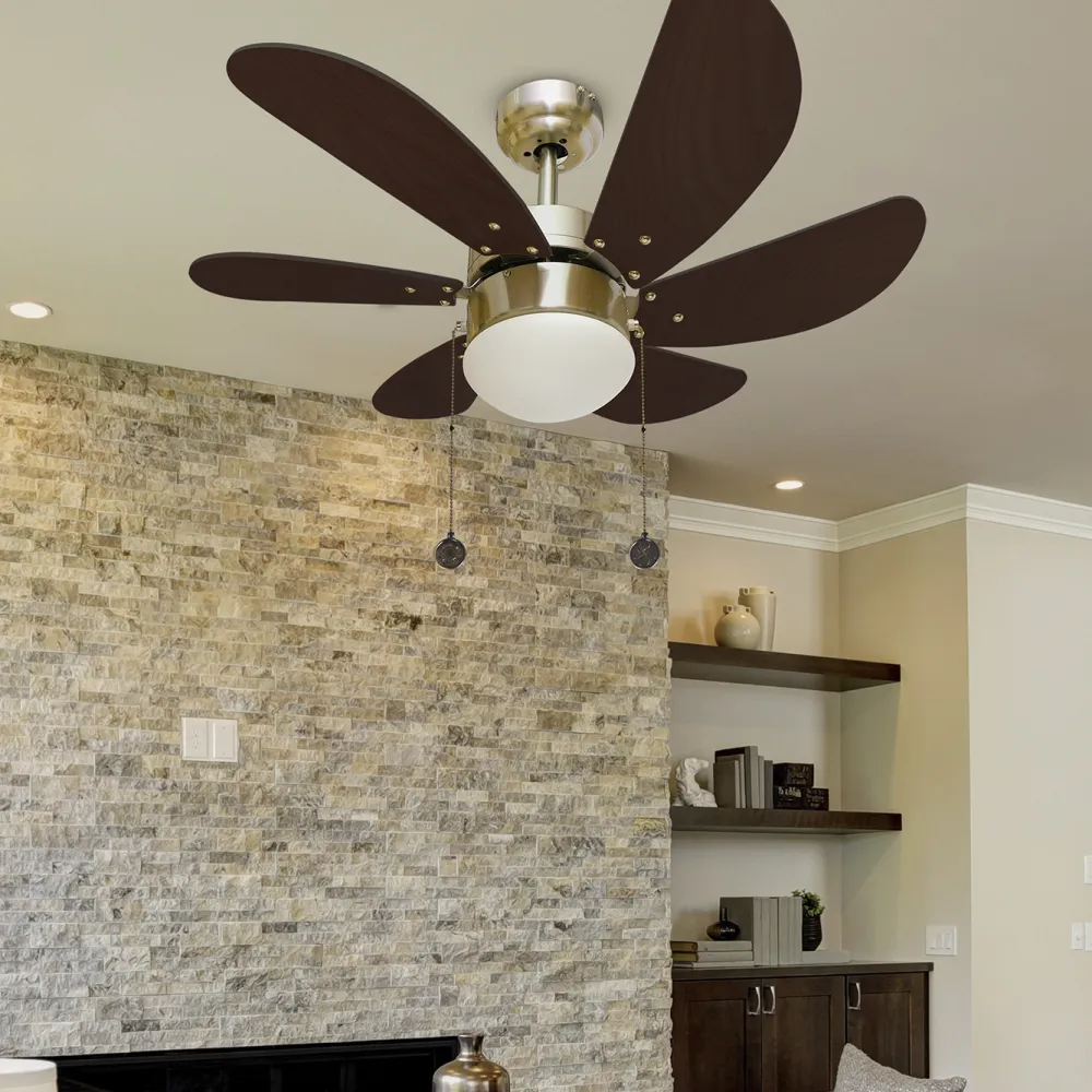 Ventilador Cuero Delfin 6 Aspas Cerezo 1xe27 41x65 D