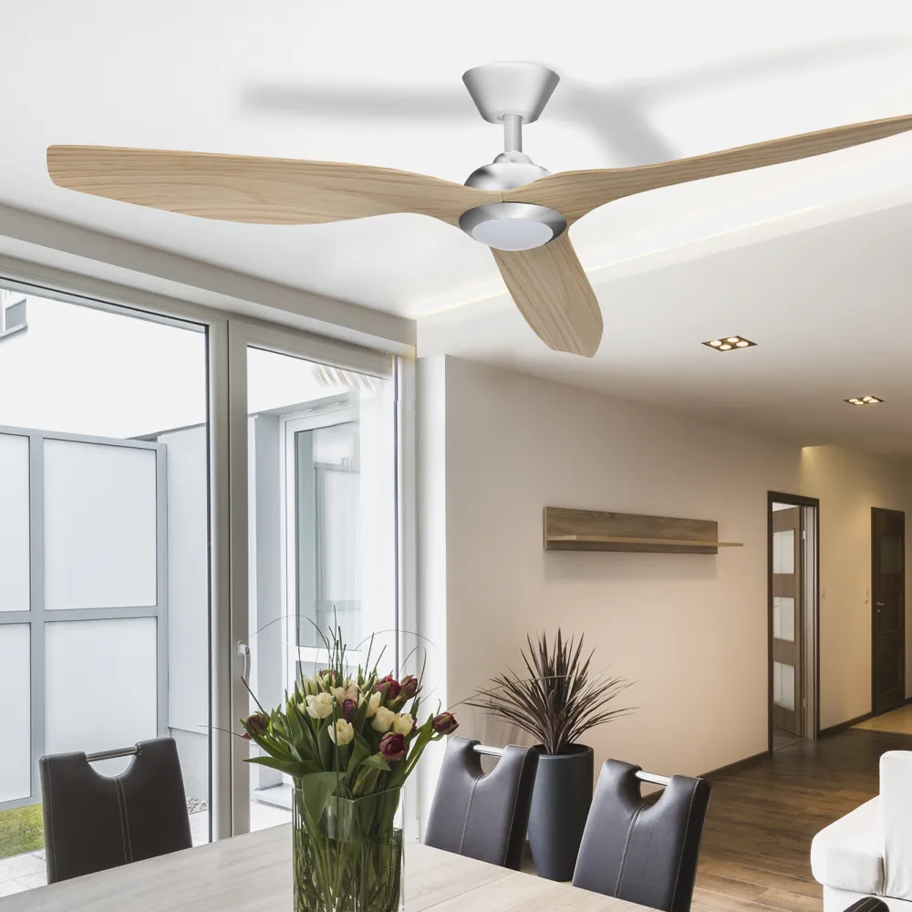 Ventilador Dc 18w 3000K, 4000k, 6000K Niquel Delfos 3 Asp.Haya 32/44,5x132d 2350lm Remoto, Memoria Y Temp