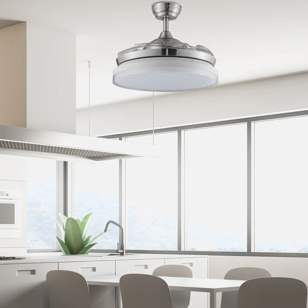Ventilador 36w 4000k Samiel Niquel 4 Aspas Metacri Transp. 3600lm 47x107d Controlremoto
