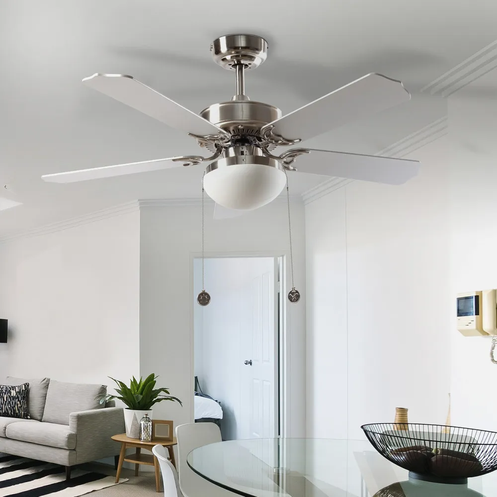 Ventilador Niquel Heracles 5 Aspas Plata/haya 2xe27 107d