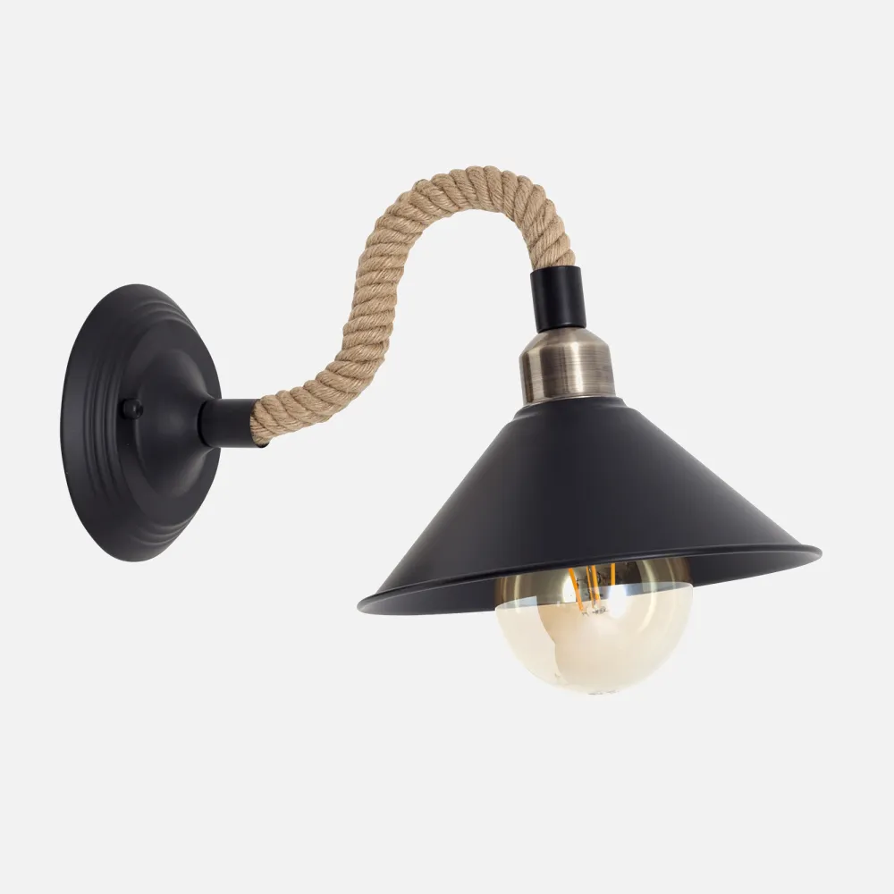 Aplique Soga 1xe27 Negro Cuerda De Cañamo 35x22x30
