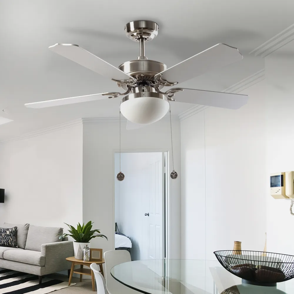 Ventilador Niquel Heracles 5 Aspas Plata/haya 2xe27 40x107d