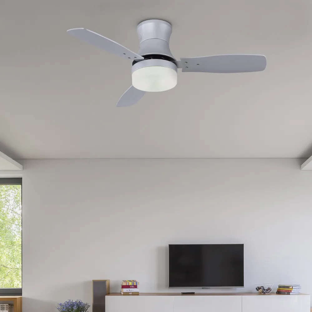 Ventilador Buran Plata 2xe27 3 Aspas Plata/haya 33,5x107d Control Remoto