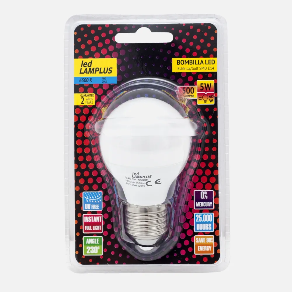 Bombilla 5w 3000k Blister E14 Esferica 500lm