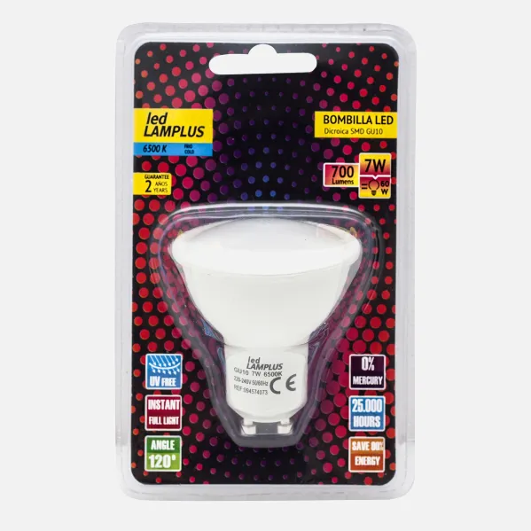 Bombilla 7w 3000k Blister Gu10 Dicroica 700lm