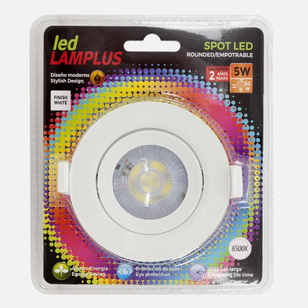 Foco 5w 3000k Blister Branco 500lm 9d Corte Ajustável 7 Cm
