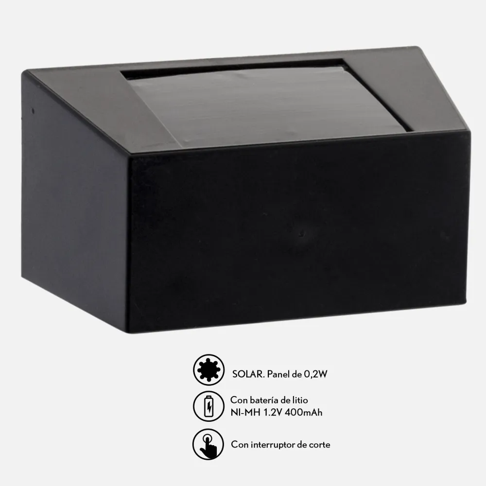 Aplique Solar Quartino Negro 0,21w 6000k 5,1x10,2x5,8 Cm 5h Aprox. C/bateria  Litio Interrup.corte 5lm IP64