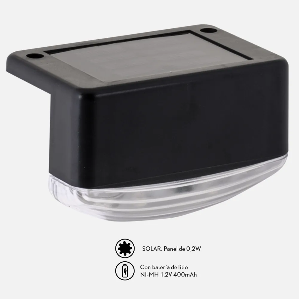 Aplique Solar Tito Negro 5-7h Aprox. Bateria Litio 6000k  5,5x6x8,5 Cm IP64