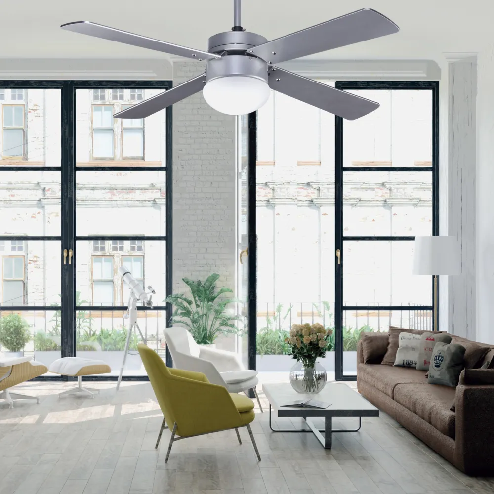 Ventilador Plata Tramontana 4 Aspas Plata/haya 2xe27 40x107 D