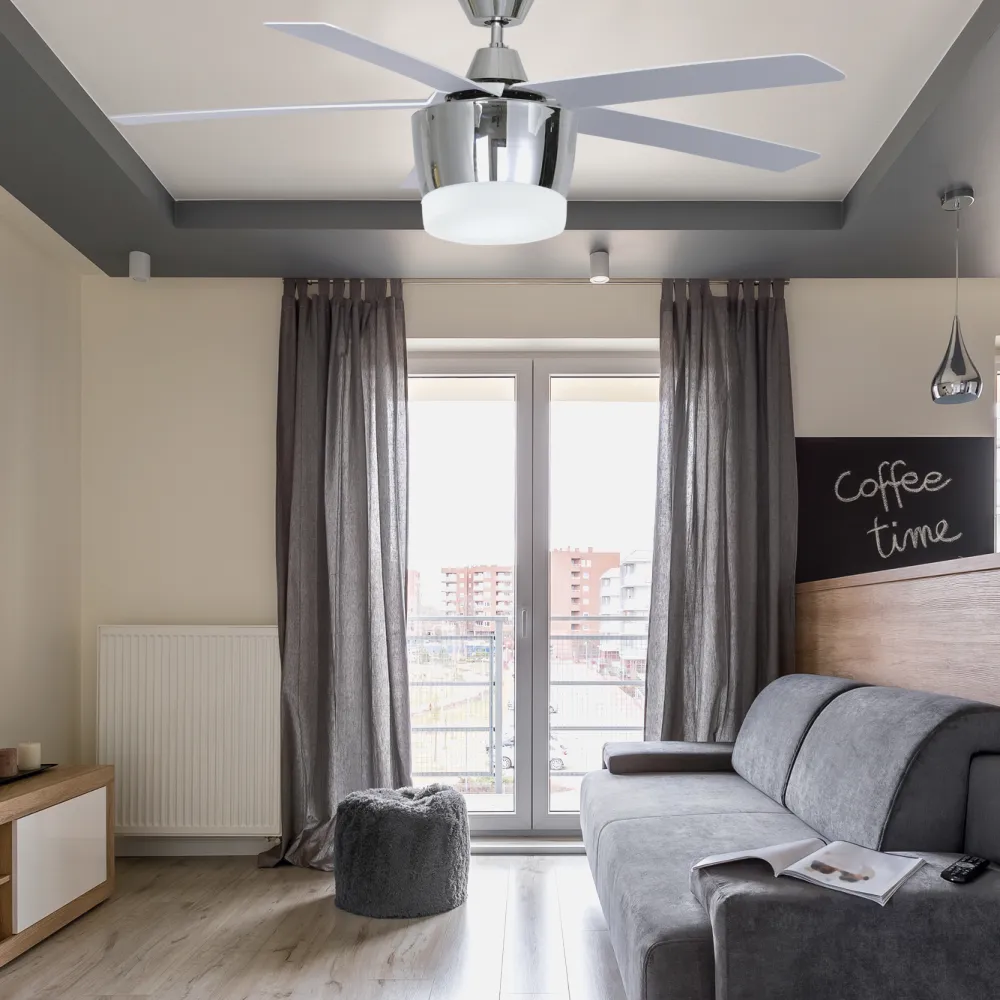 Ventilador Bali 48w 4000k Cromo 5 Aspas Plata   48x132d 3840lm C/ Remoto