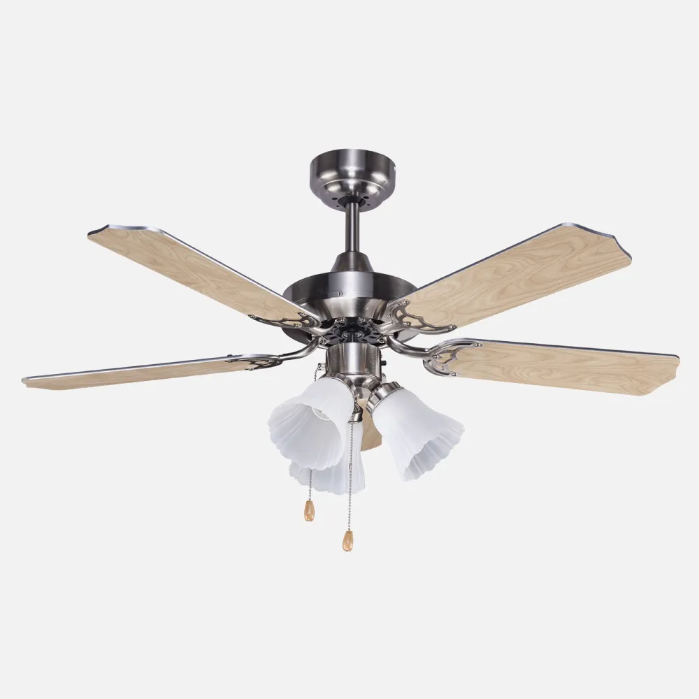 Ventilador Garbin Niquel Tulipas 3xe27 5 Aspas Plata/haya 50x107d
