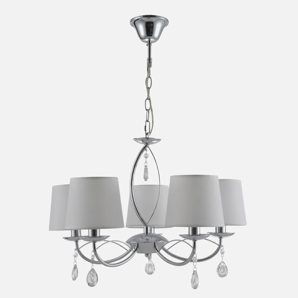 Lampara Monterrey 5xe14 Cromo Pantalla Blanca