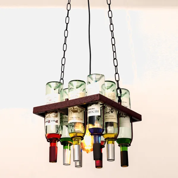 Colgante Bodega 1xe27 Marron Rustico 8 Botellas