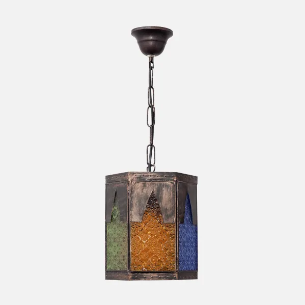 Pendant light Artesanal Meknes 1xe27 Brown/colours Regx16,5d  Hexagonal