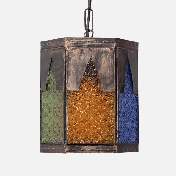 Pendant light Artesanal Meknes 1xe27 Brown/colours Regx16,5d  Hexagonal