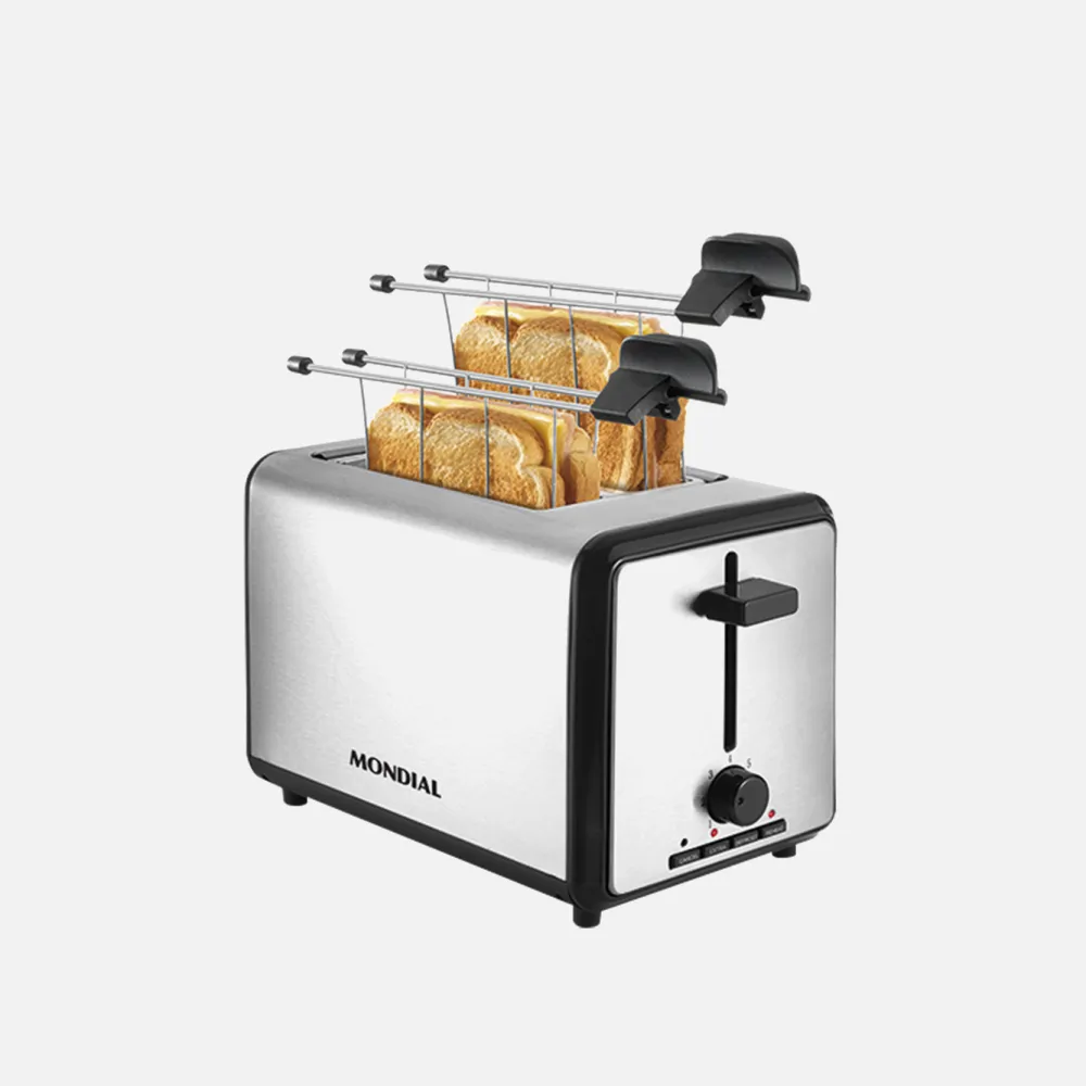 Tostadora + Sandwichera 800w 2 Ranuras Acero Inoxidable 7 Niveles De Tostado
