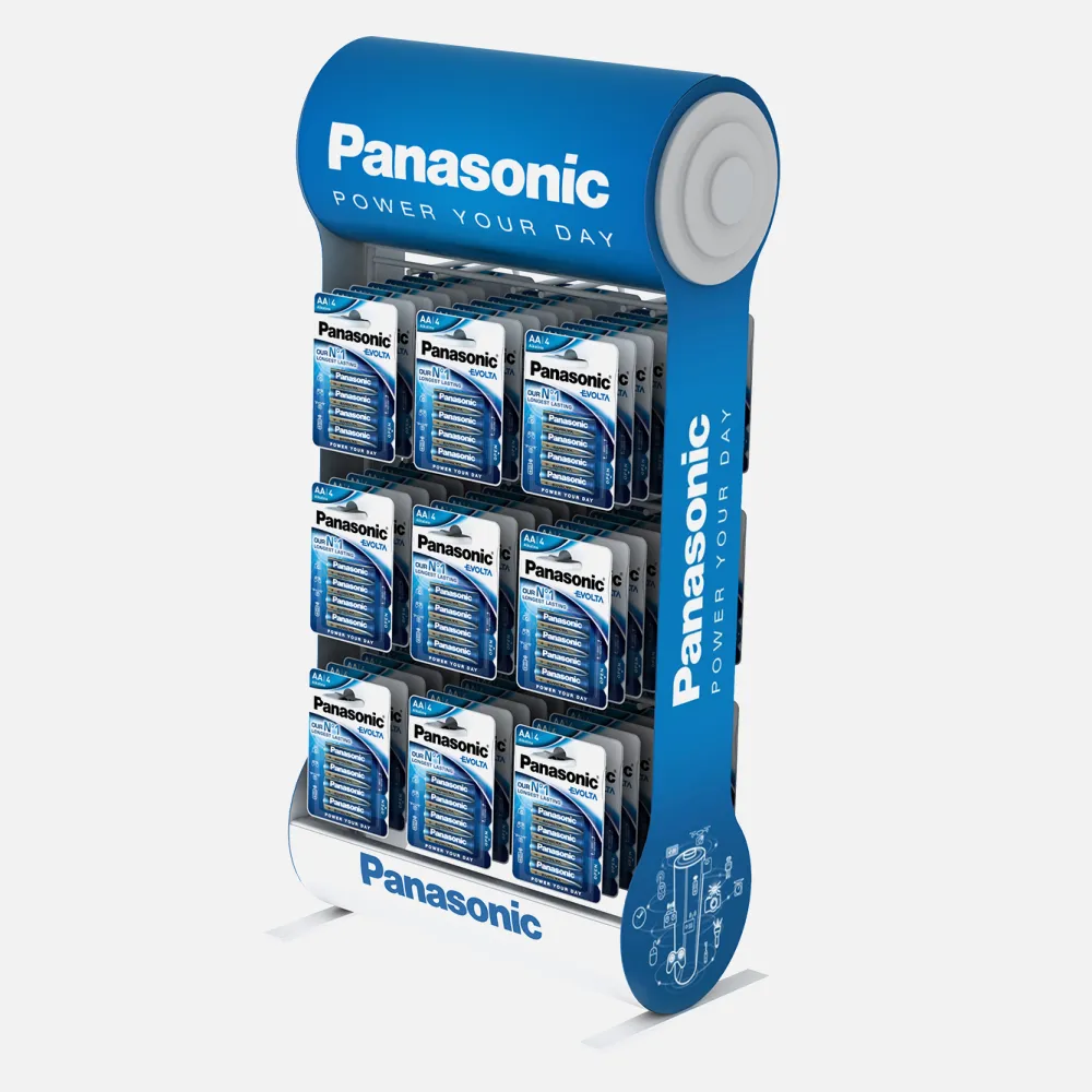 Blister de pilas y expositor de 9 ganchos power