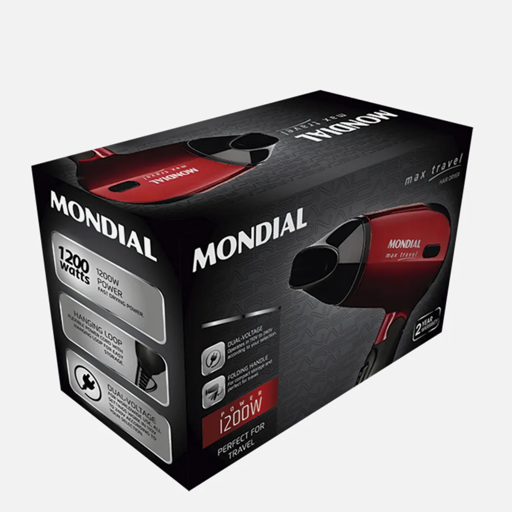 Secador De Viaje 1200w. 2 Velocidades/temperaturasempuñadura Plegable Y Bitensión