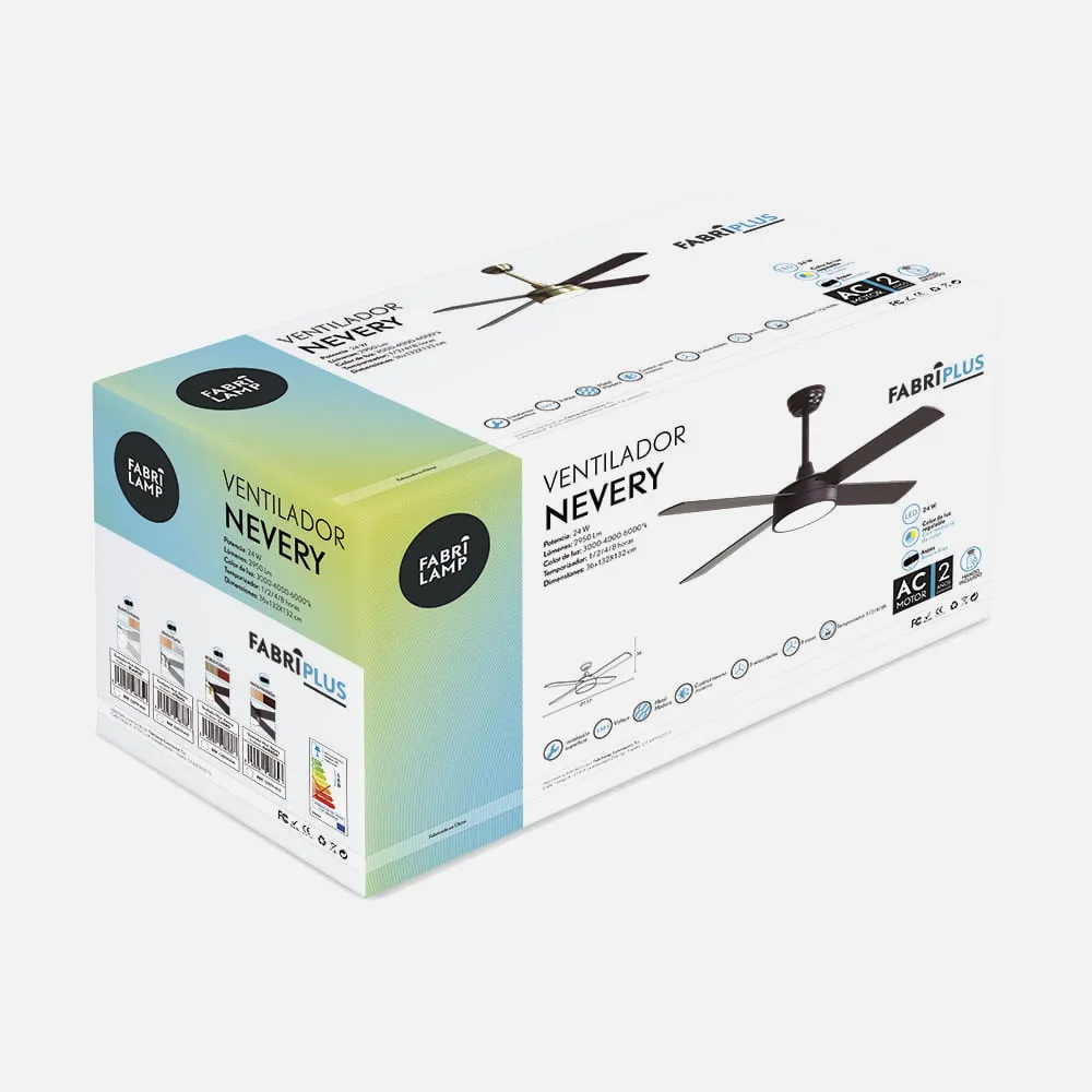 Ventilador 24w Nevery Marron 4 Aspas Haya/marron  3 Velocid. C/remoto Temporizador 132 D