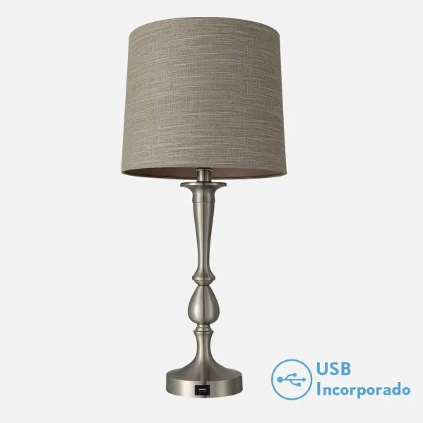 Sobremesa Khalifa 1xe27 Niquel 60´5x28x28 Cm Puerto Usb