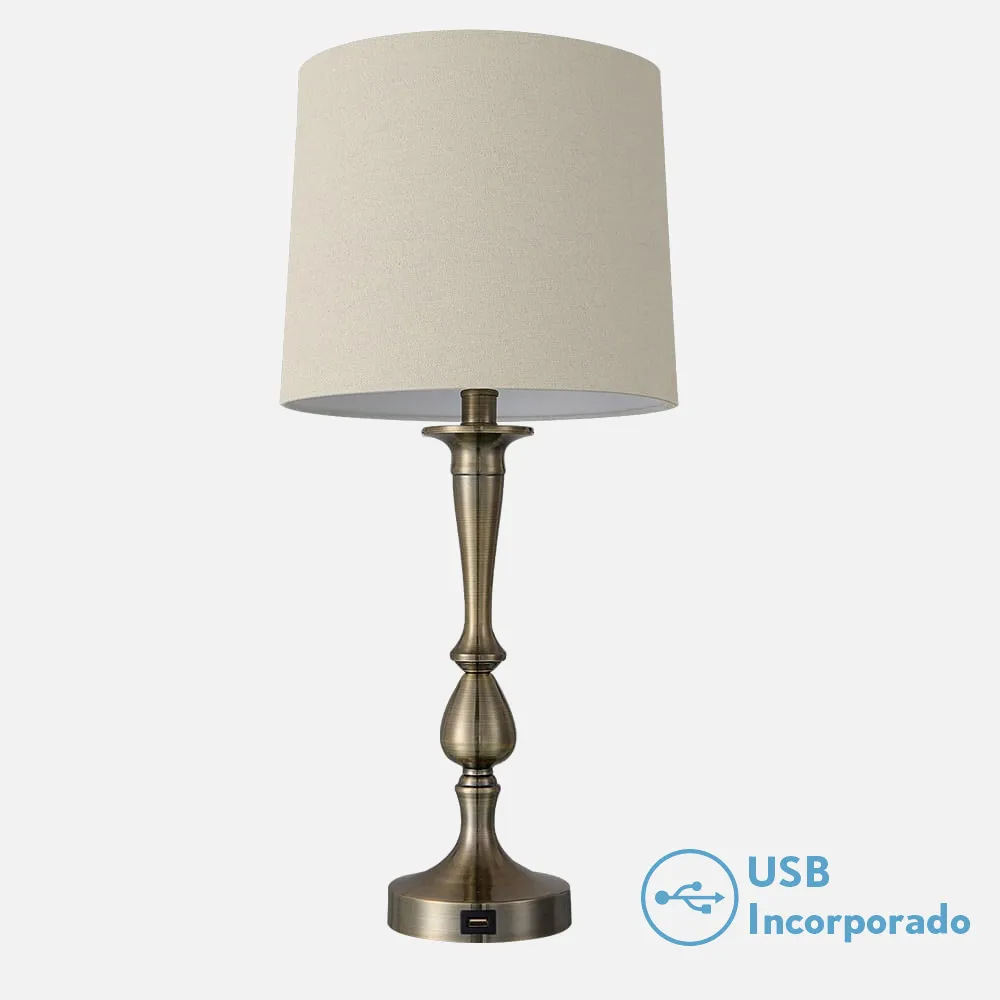 Sobremesa Khalifa 1xe27 Cuero 60´5x28x28 Cm Puerto Usb