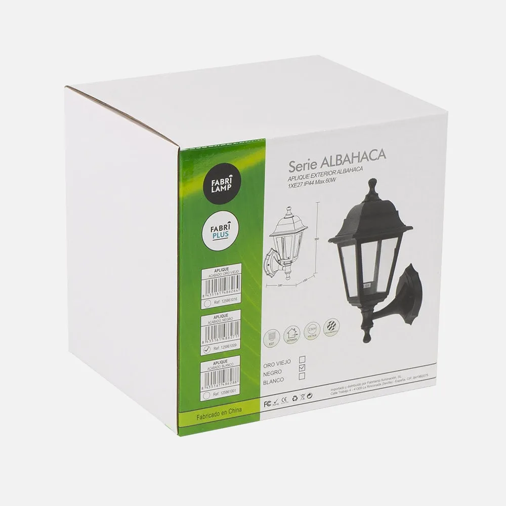 Aplique Exterior Albahaca 1xe27 Negro Ip44 Policarbonato 35x15x19,7