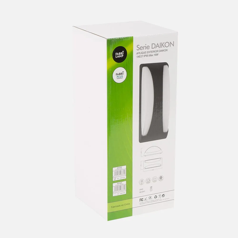 Aplique Exterior Daikon 1xe27 Negro Ip65policarbonato  13,2x32x13