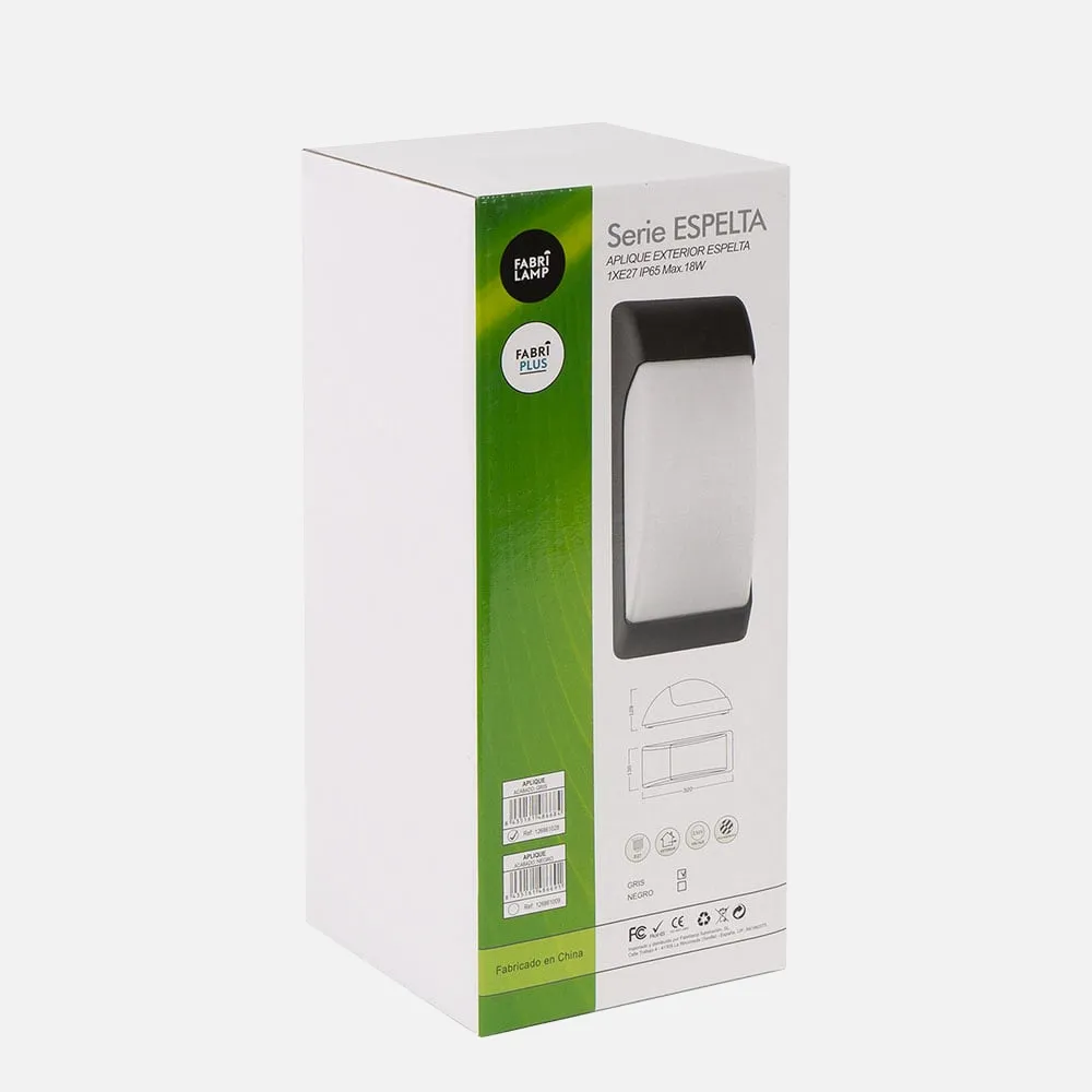 Aplique Exterior Espelta 1xe27 Gris Ip65policarbonato   32x12,9x13