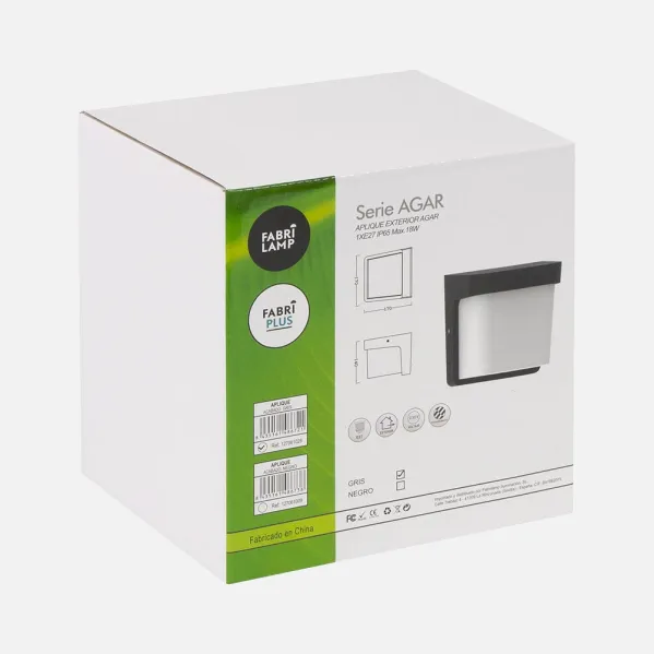 Aplique Exterior Agar 1xe27 Gris Ip65 Policarbonato  17x17x14 Cm