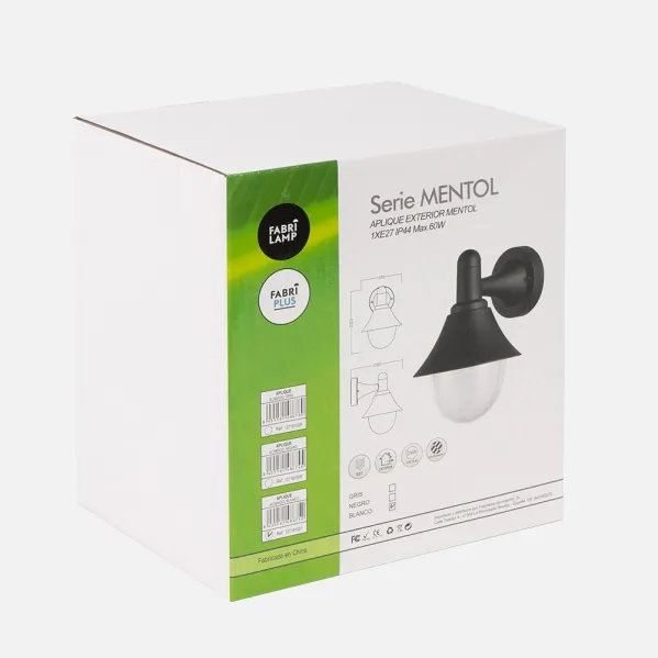 Aplique Exterior Mentol 1xe27 Negro Ip44  Policarbonato   25x18,1x23,2 Cm