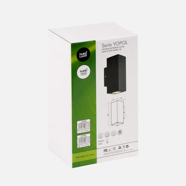 Outdoor wall light Yopol 2xgu10 Black   Polycarbonate  18,6x7,6x9,9 Cm  Ip54