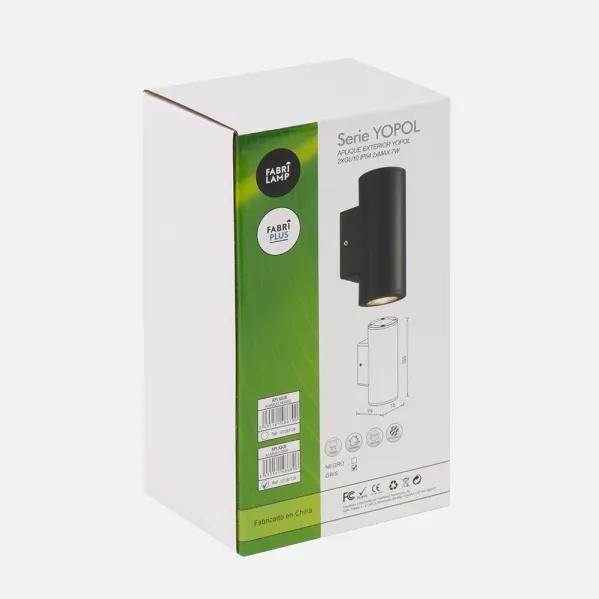 Yopol Lâmpada de Parede Exterior 2xgu10 Cilindro de Policarbonato Cinzento 18,6x7,6x9,9 Cm IP54
