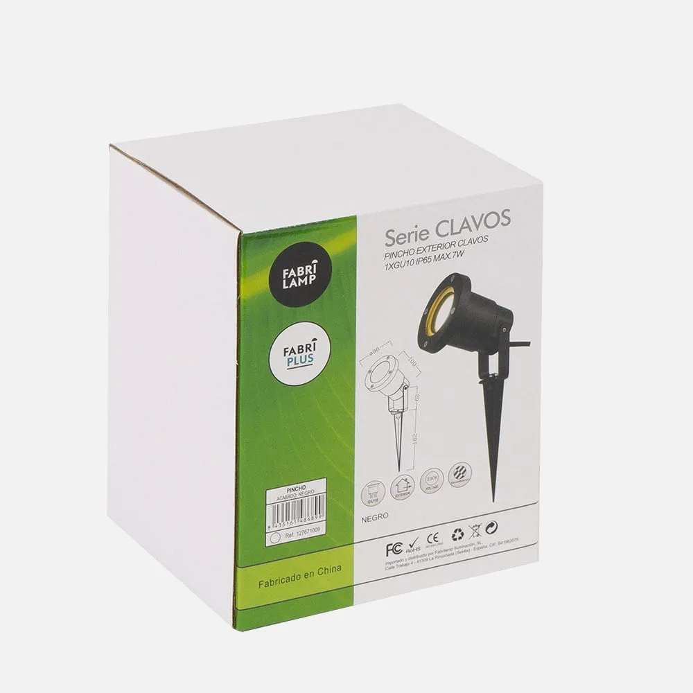 Pincho Exterior Clavos 1xe27 Negro Policarbonato Ip65  16,2x9,8d