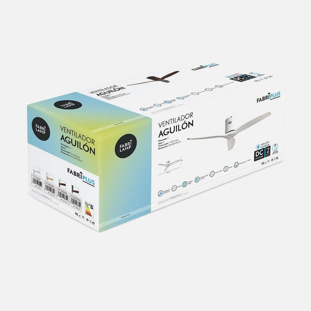 Ventilador Dc Aguilon Blanco 3 Aspas Blancas 6 Velocidades Sin Luz Remoto Y Temporiz.132d