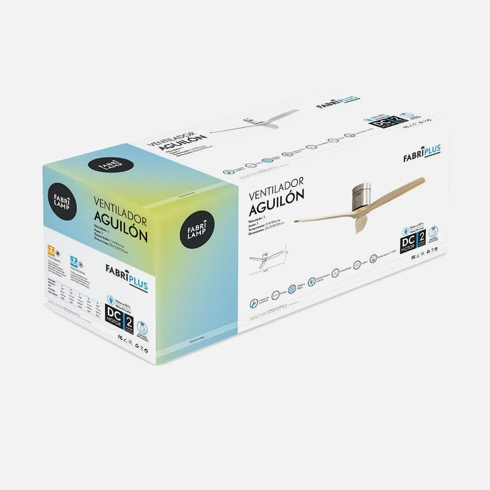 Ventilador Dc Aguilon Niquel 3 Aspas Haya 6 Velocidades Sin Luz Remoto Y Temporiz.132d