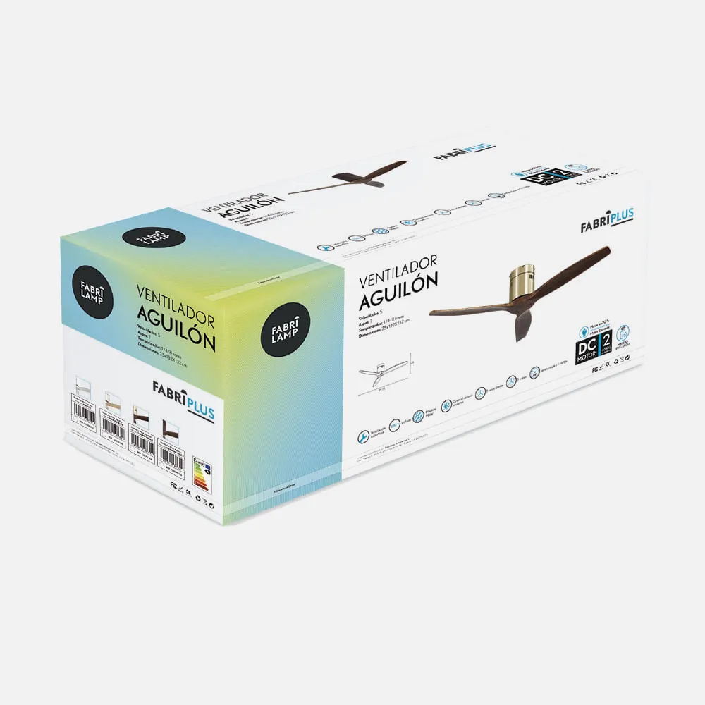Ventilador Dc Aguilon Cuero 3 Aspas Roble 6 Velocidades Sin Luz Remoto Y Temporiz.132d