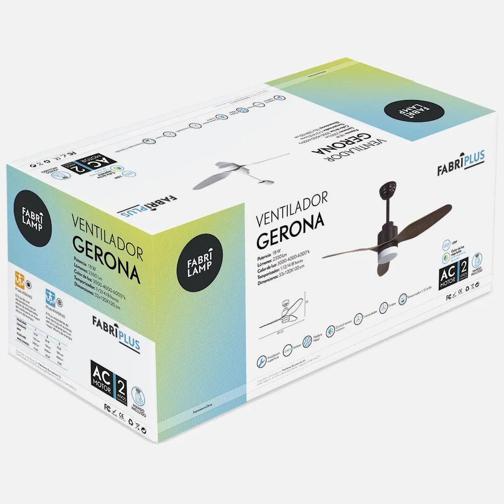 Ventilador Gerona 18w 2350lm Marron/roble 3 Asp 40/50x120x120cm 3000-4000-6000k C/remoto Y Temporizador