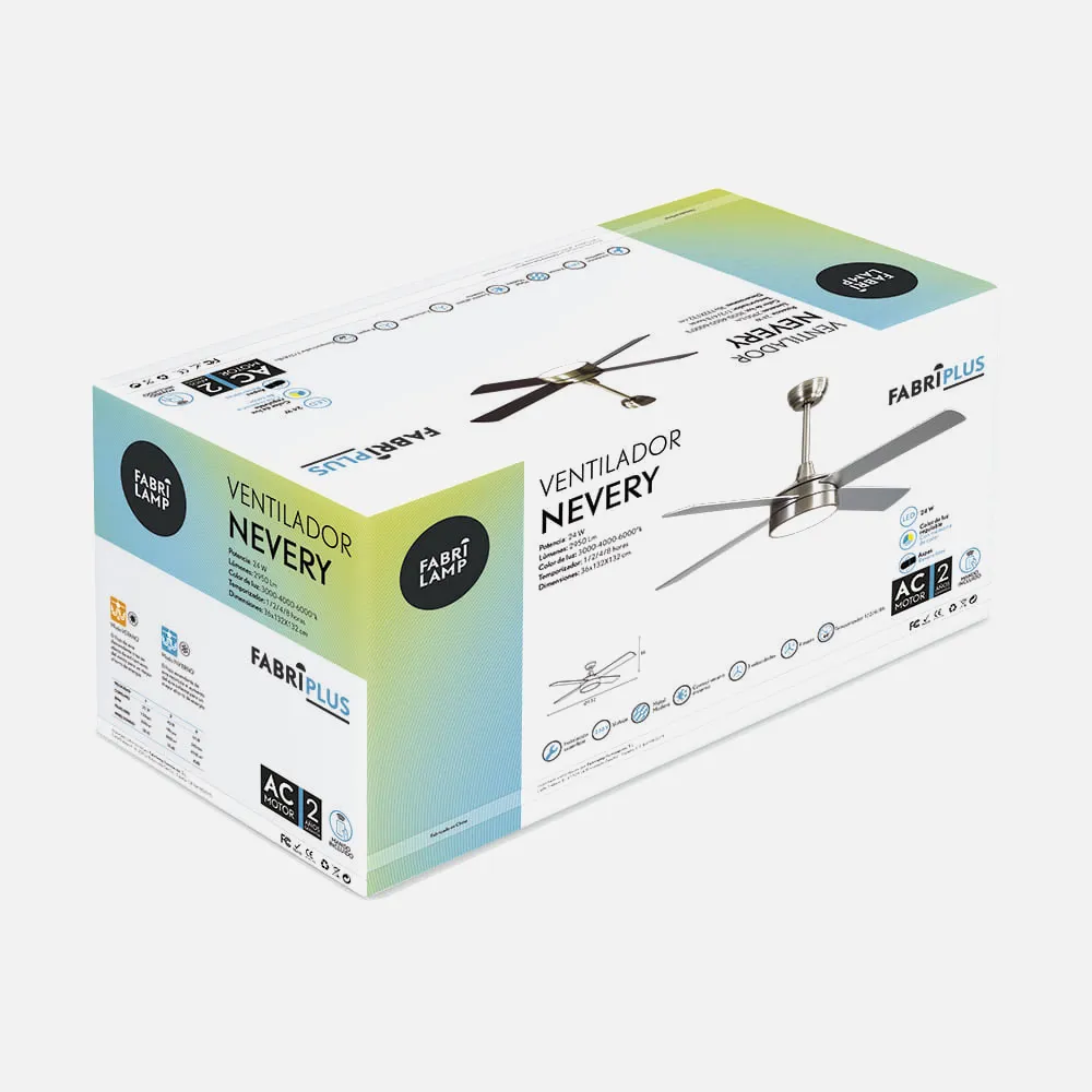 Ventilador Dc Nevery 26w Niquel 4 Aspas Haya/plata 122d 2950lm 3000-4000-6000k Remoto-temporizador-memoria 24