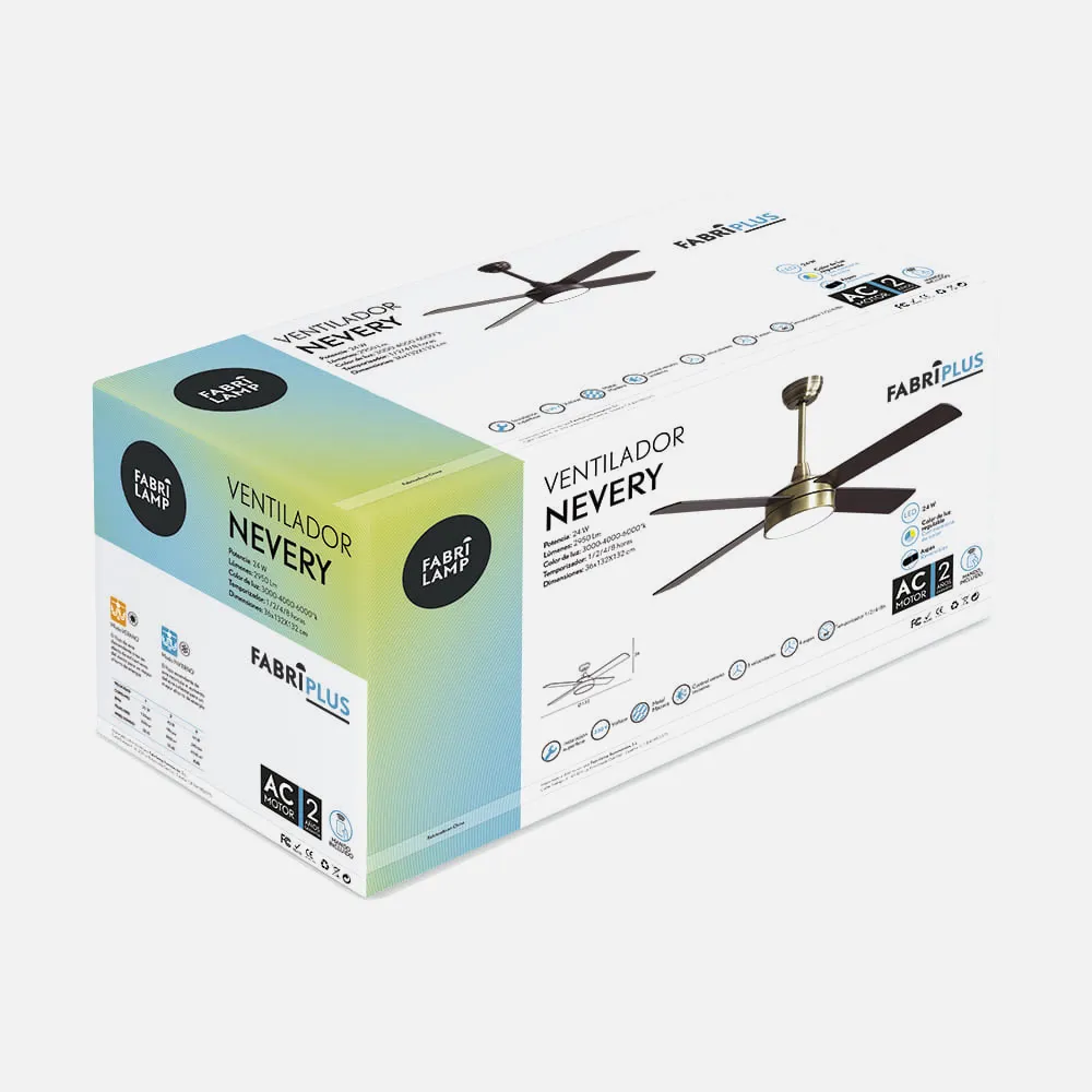 Ventilador Dc Nevery 26w Cuero 4 Aspas Roble/nogal 122d 2950lm 3000-4000-6000k  Remoto-temporizador-memoria 24