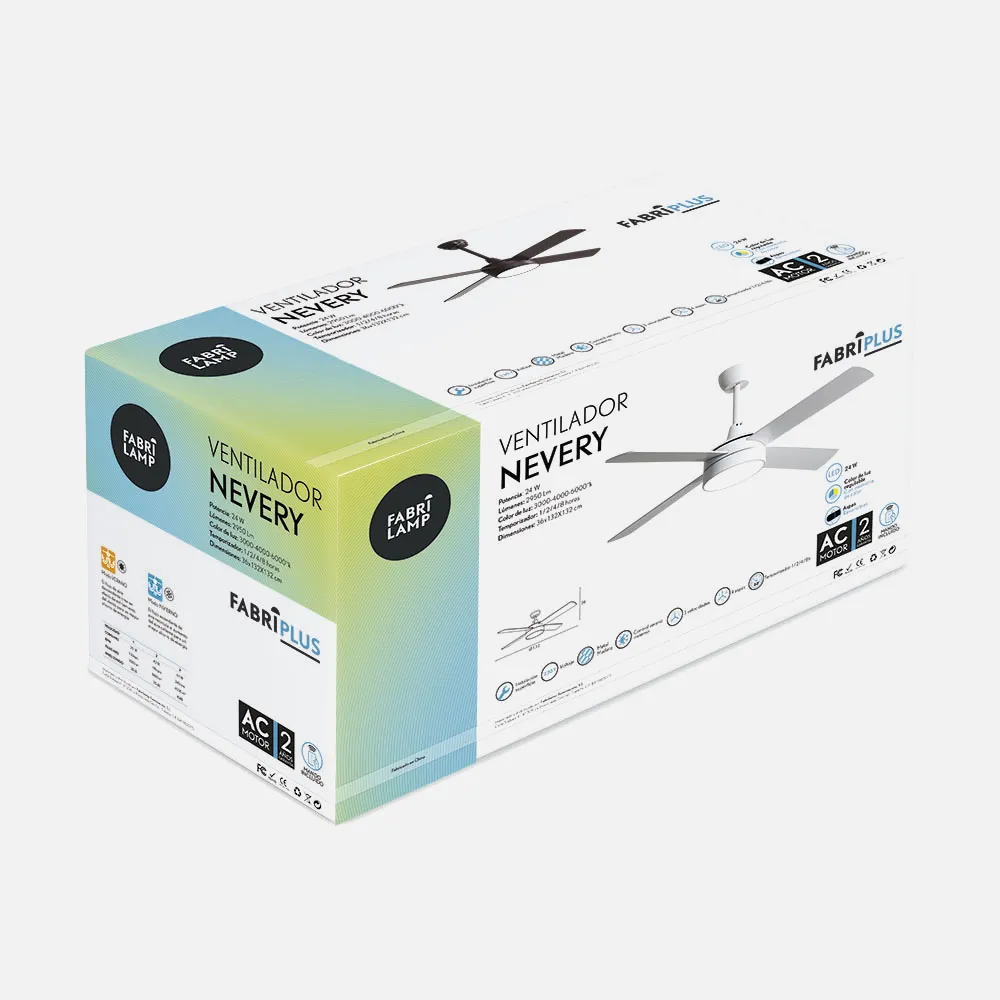 Ventilador Dc Nevery 26w Blanco 4aspas Blanco/haya 122d 2950lm 3000k,4000k,6000k Remoto-temporizador-memoria 24