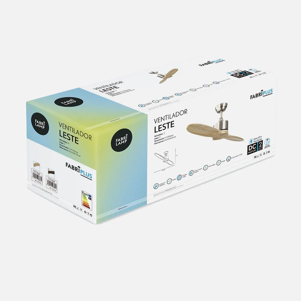 Ventilador Dc Leste Niquel 2 Aspas Haya 5 Velocidades C/remoto Temporizador 132 D