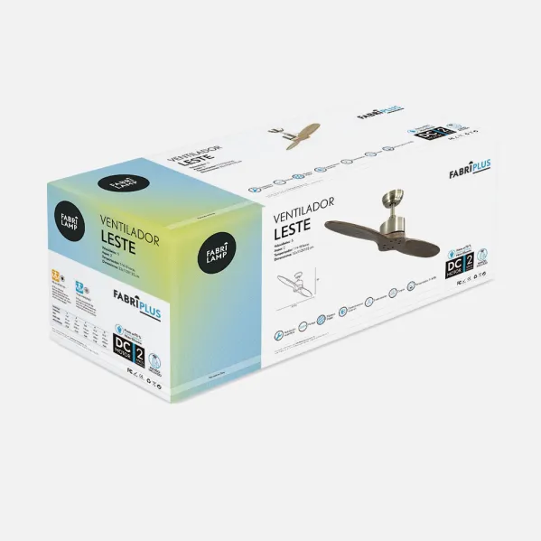 Ventilador Dc Leste Cuero 2 Aspas Roble Sin Luz 5 Velocidades Remoto Temporizador 132d