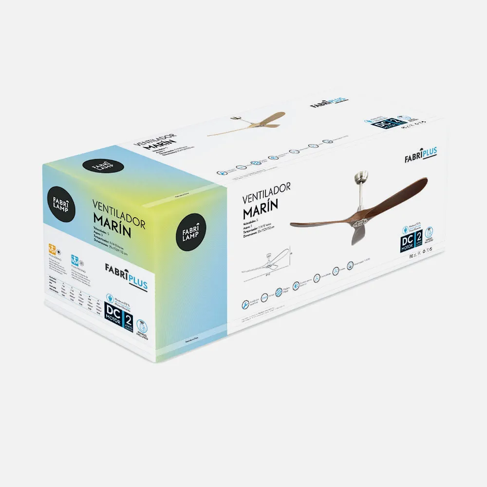 Ventilador Dc Marin Niquel 3 Aspas Roble Sin Luz 6 Velocidades Remoto Temporizador 152d 24