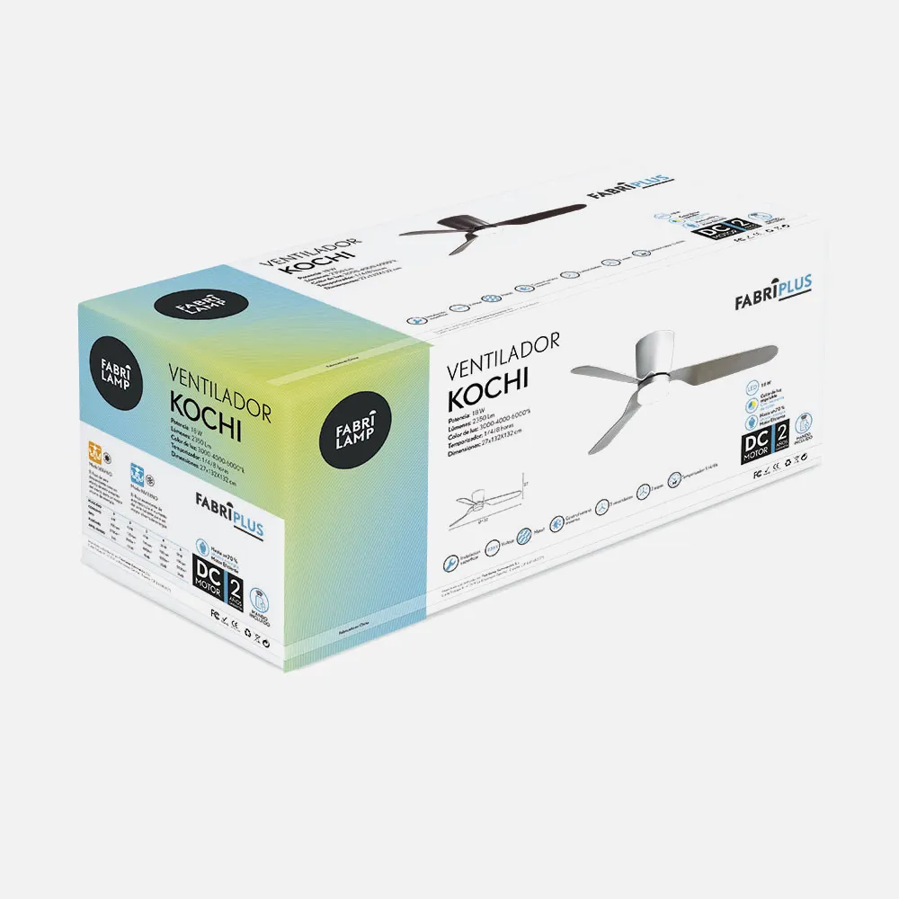 Ventilad 18w Dc Kochi Blanco 3 Aspas Blancas 6 Veloc. 3000k, 4000k, 6000k C/remoto Y Temporizador 132 D