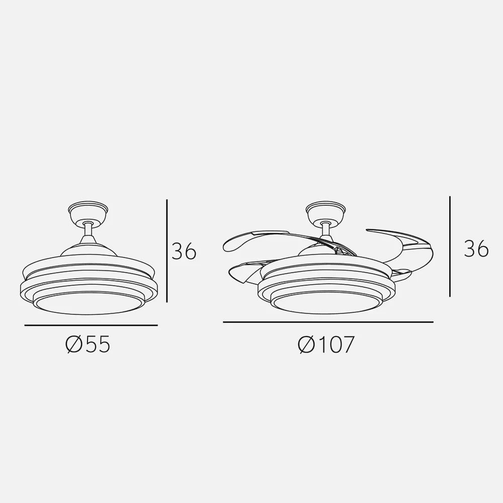 Ventilador Led Selene 36w 3240lm Niquel 4 Aspas Transp 36x55/107d 3000k, 4000k, 6000k