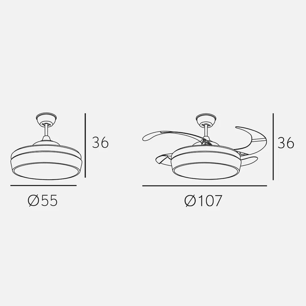 Ventilador Led Concon 36w 3240lm Niquel 4 Aspas Transp 36x55/107d 3000k, 4000k, 6000k