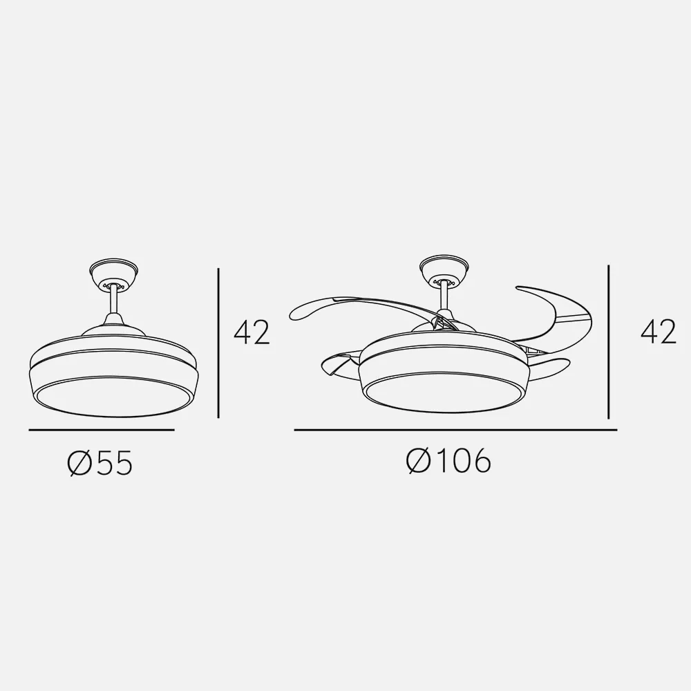 Ventilador Led Zonda 72w 3600lm Niquel/haya 4 Aspas Transp 42x55/106d C/ Remoto Y Temporizador